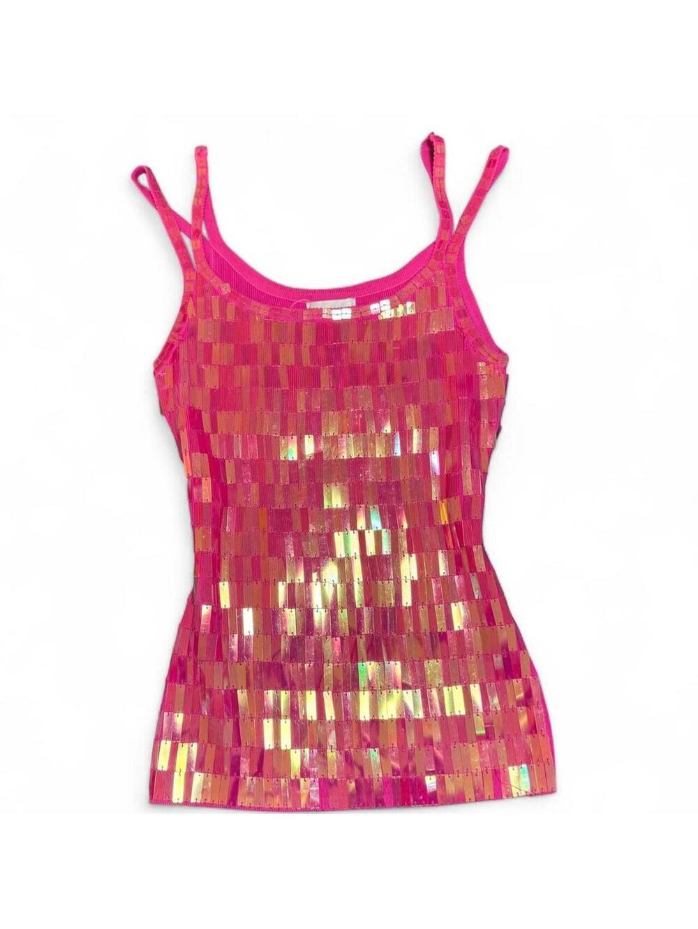 Vintage Y2K Charlotte Russe hot pink iridescent sequin camisole